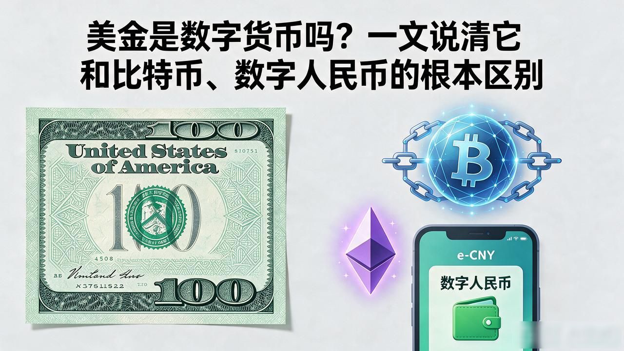 美金是数字货币吗？一文说清它和比特币、数字人民币的根本区别